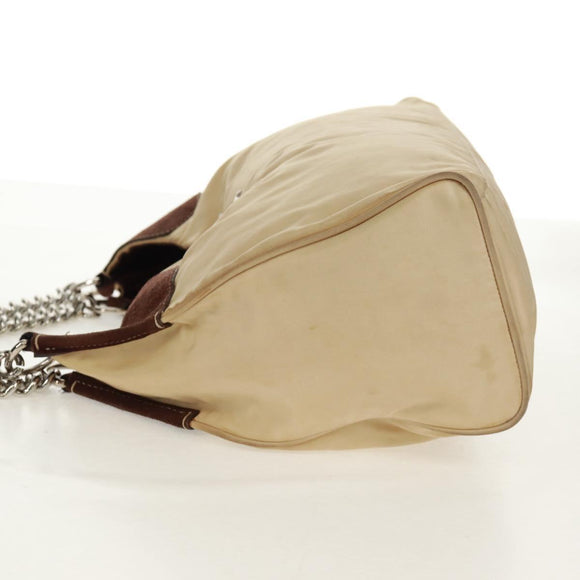 PRADA Chain Shoulder Bag Nylon Beige Silver Auth 160872