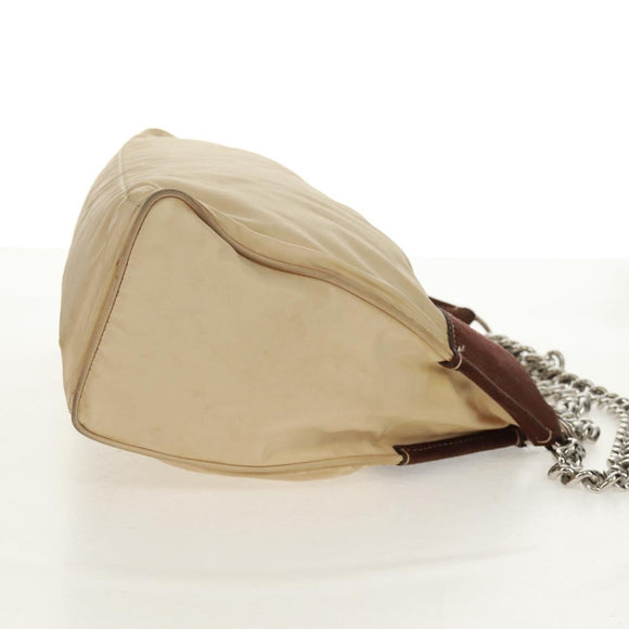 PRADA Chain Shoulder Bag Nylon Beige Silver Auth 160872