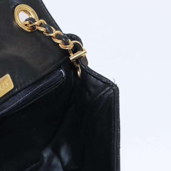 BALLY Chain Shoulder Bag Leather Black Gold Auth 160874