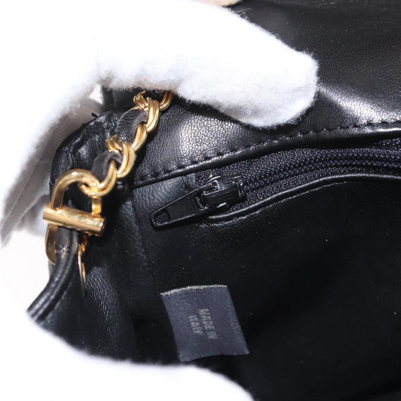 BALLY Chain Shoulder Bag Leather Black Gold Auth 160874