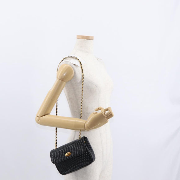 BALLY Chain Shoulder Bag Leather Black Gold Auth 160874