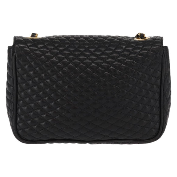 BALLY Chain Shoulder Bag Leather Black Gold Auth 160874