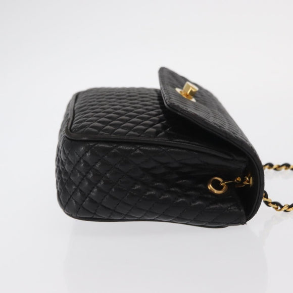 BALLY Chain Shoulder Bag Leather Black Gold Auth 160874