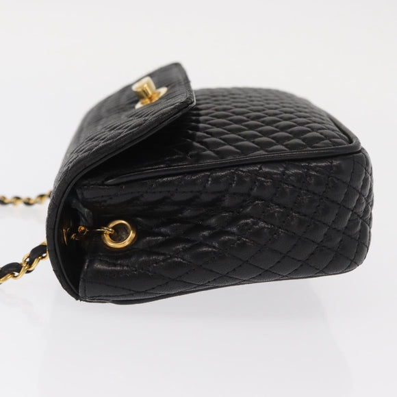 BALLY Chain Shoulder Bag Leather Black Gold Auth 160874
