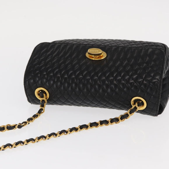 BALLY Chain Shoulder Bag Leather Black Gold Auth 160874