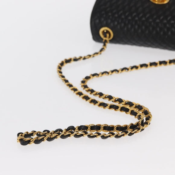 BALLY Chain Shoulder Bag Leather Black Gold Auth 160874