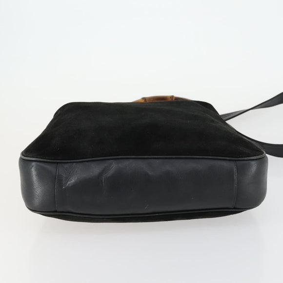 GUCCI Bamboo Shoulder Bag Suede 2way Black Gold 001 2404 1577 Auth 160875