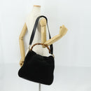 GUCCI Bamboo Shoulder Bag Suede 2way Black Gold 001 2404 1577 Auth 160875-23