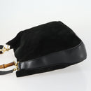 GUCCI Bamboo Shoulder Bag Suede 2way Black Gold 001 2404 1577 Auth 160875-5