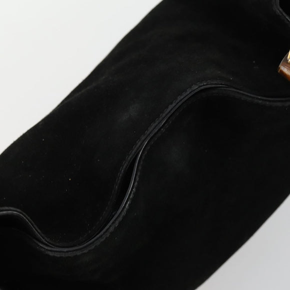 GUCCI Bamboo Shoulder Bag Suede 2way Black Gold 001 2404 1577 Auth 160875