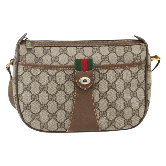 GUCCI GG Supreme Web Sherry Line Bag PVC Beige Gold 89 02 032 Auth 160877