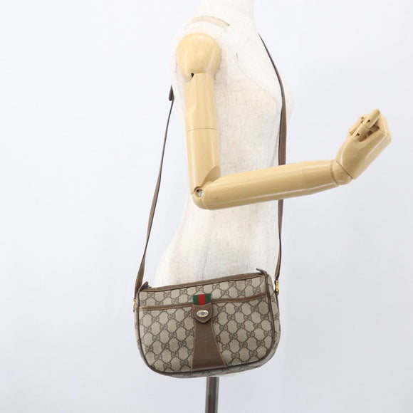 GUCCI GG Supreme Web Sherry Line Bag PVC Beige Gold 89 02 032 Auth 160877
