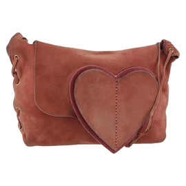 GUCCI Heart Shoulder Bag Suede Red Gold 95107 Auth 160878