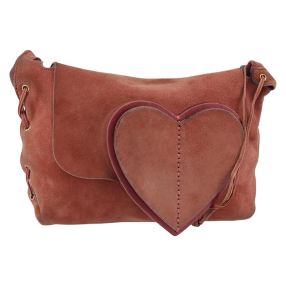 GUCCI Heart Shoulder Bag Suede Red Gold 95107 Auth 160878