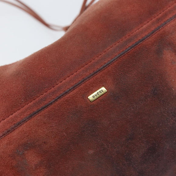 GUCCI Heart Shoulder Bag Suede Red Gold 95107 Auth 160878