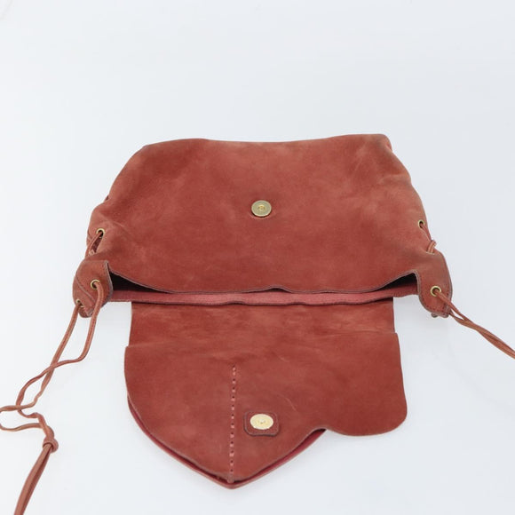 GUCCI Heart Shoulder Bag Suede Red Gold 95107 Auth 160878