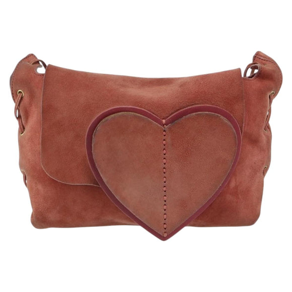 GUCCI Heart Shoulder Bag Suede Red Gold 95107 Auth 160878