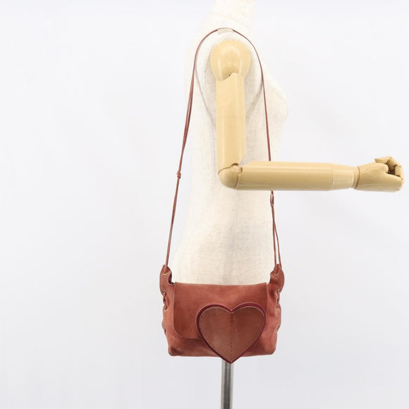 GUCCI Heart Shoulder Bag Suede Red Gold 95107 Auth 160878