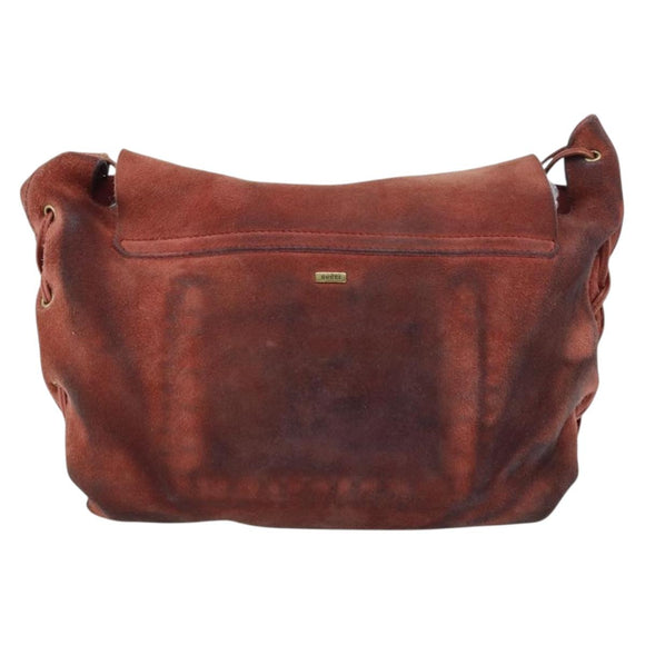 GUCCI Heart Shoulder Bag Suede Red Gold 95107 Auth 160878