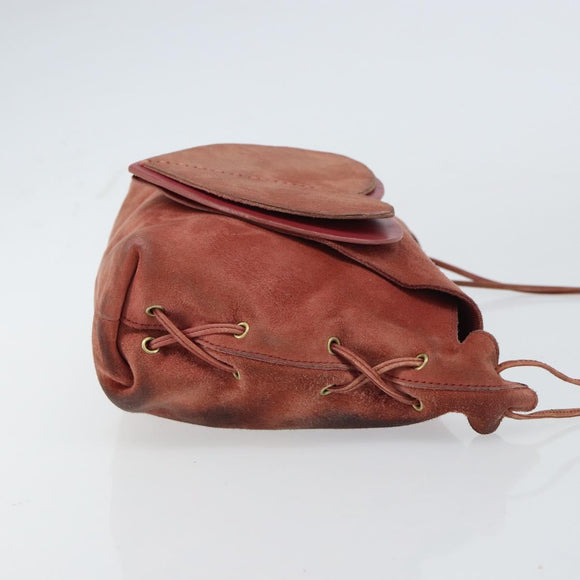 GUCCI Heart Shoulder Bag Suede Red Gold 95107 Auth 160878