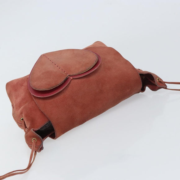GUCCI Heart Shoulder Bag Suede Red Gold 95107 Auth 160878
