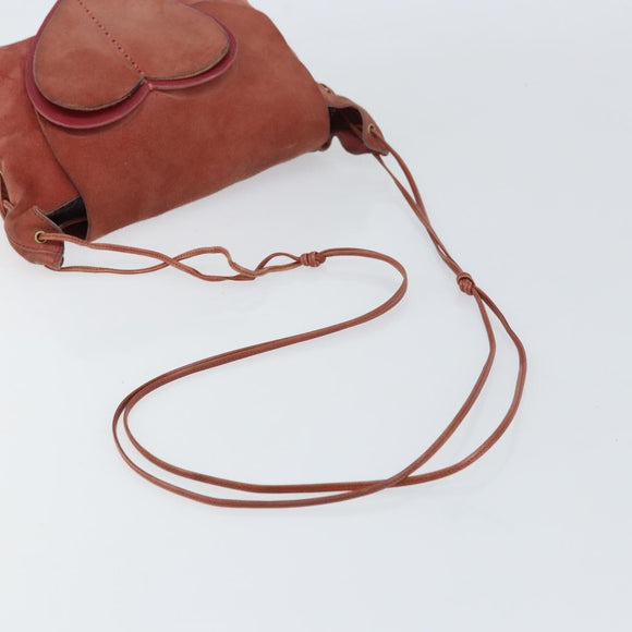 GUCCI Heart Shoulder Bag Suede Red Gold 95107 Auth 160878