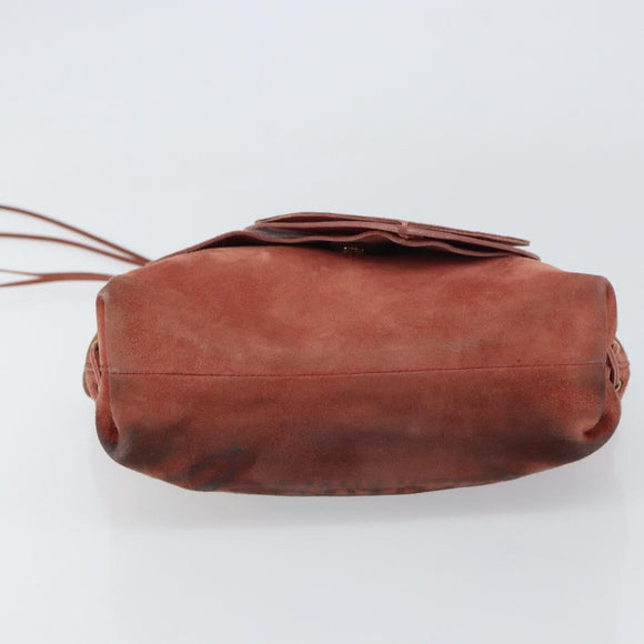 GUCCI Heart Shoulder Bag Suede Red Gold 95107 Auth 160878