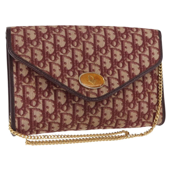 Christian Dior Trotter Canvas Shoulder Bag Red Gold Auth 160882