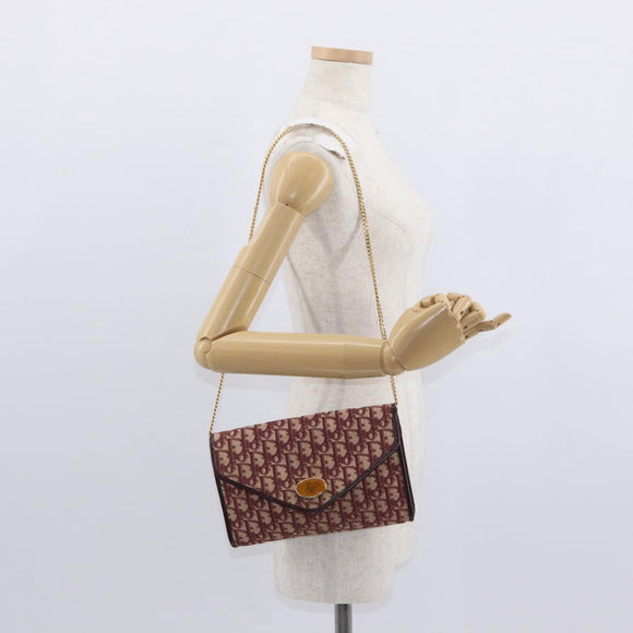 Christian Dior Trotter Canvas Shoulder Bag Red Gold Auth 160882