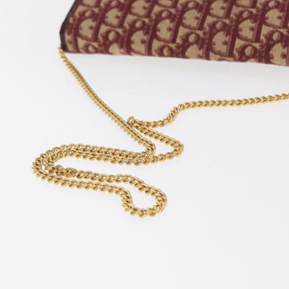 Christian Dior Trotter Canvas Shoulder Bag Red Gold Auth 160882