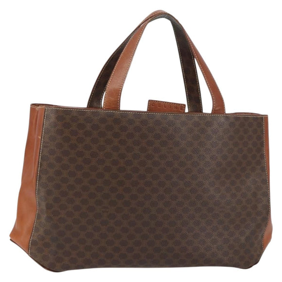 CELINE Macadam Canvas Hand Bag PVC Leather Brown Gold Auth 160884