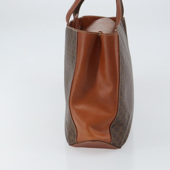 CELINE Macadam Canvas Hand Bag PVC Leather Brown Gold Auth 160884