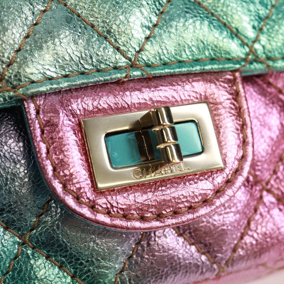 CHANEL 2.55 Matelasse 20 Chain Bag Leather Multicolor Gold CC Auth 160885SAM