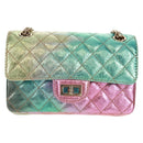 CHANEL 2.55 Matelasse 20 Chain Bag Leather Multicolor Gold CC Auth 160885SAM-3