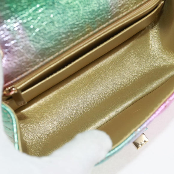 CHANEL 2.55 Matelasse 20 Chain Bag Leather Multicolor Gold CC Auth 160885SAM