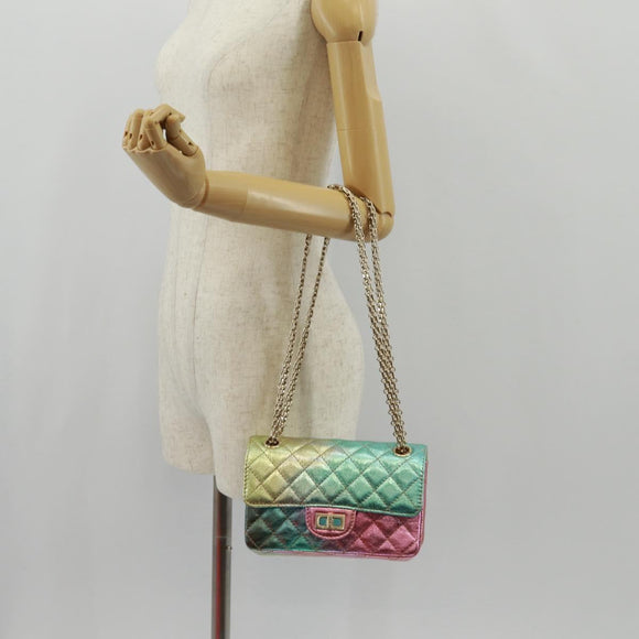 CHANEL 2.55 Matelasse 20 Chain Bag Leather Multicolor Gold CC Auth 160885SAM