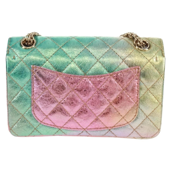 CHANEL 2.55 Matelasse 20 Chain Bag Leather Multicolor Gold CC Auth 160885SAM