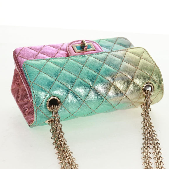 CHANEL 2.55 Matelasse 20 Chain Bag Leather Multicolor Gold CC Auth 160885SAM