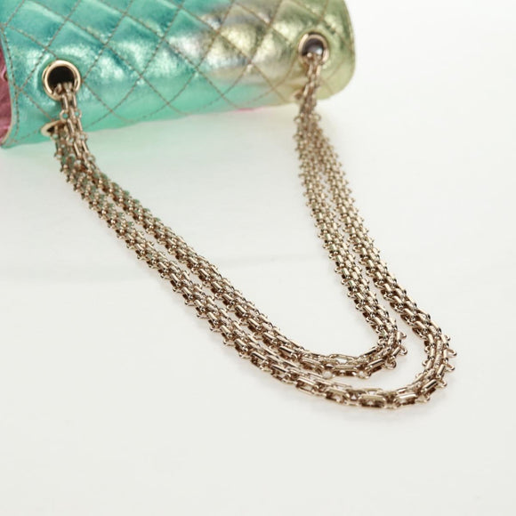 CHANEL 2.55 Matelasse 20 Chain Bag Leather Multicolor Gold CC Auth 160885SAM