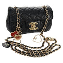 CHANEL Mini Matelasse 14 Chain Bag Lamb Skin Black Gold CC Auth 160892SAM-1