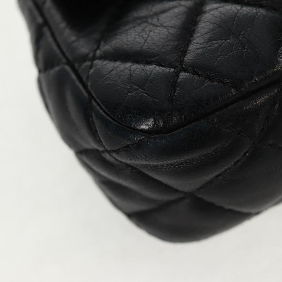 CHANEL Mini Matelasse 14 Chain Bag Lamb Skin Black Gold CC Auth 160892SAM