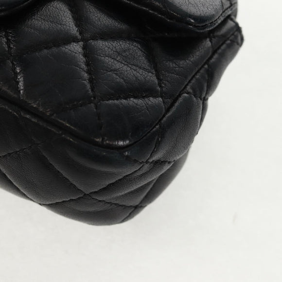 CHANEL Mini Matelasse 14 Chain Bag Lamb Skin Black Gold CC Auth 160892SAM