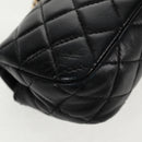 CHANEL Mini Matelasse 14 Chain Bag Lamb Skin Black Gold CC Auth 160892SAM-18