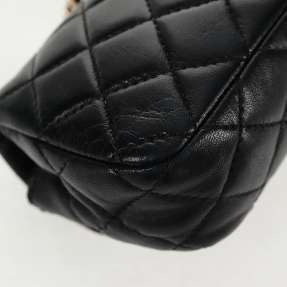 CHANEL Mini Matelasse 14 Chain Bag Lamb Skin Black Gold CC Auth 160892SAM