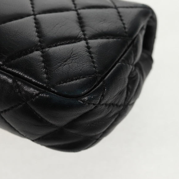 CHANEL Mini Matelasse 14 Chain Bag Lamb Skin Black Gold CC Auth 160892SAM