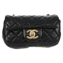 CHANEL Mini Matelasse 14 Chain Bag Lamb Skin Black Gold CC Auth 160892SAM-13