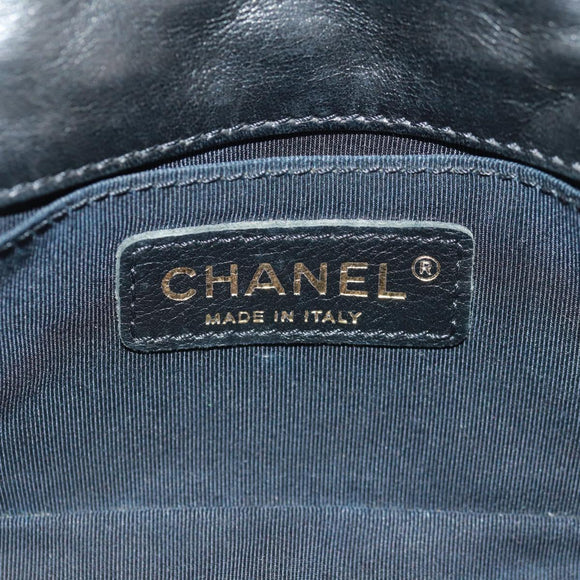 CHANEL Mini Matelasse 14 Chain Bag Lamb Skin Black Gold CC Auth 160892SAM