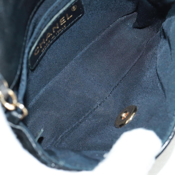 CHANEL Mini Matelasse 14 Chain Bag Lamb Skin Black Gold CC Auth 160892SAM