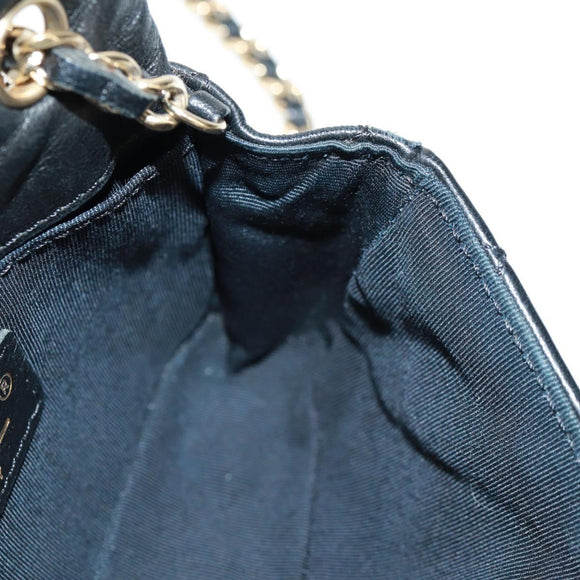 CHANEL Mini Matelasse 14 Chain Bag Lamb Skin Black Gold CC Auth 160892SAM