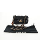 CHANEL Mini Matelasse 14 Chain Bag Lamb Skin Black Gold CC Auth 160892SAM-12